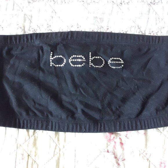 Vintage 90s bebe Tube Top Rhinestone Logo L - Picture 2 of 7